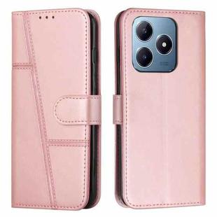 For Realme C63 Stitching Calf Texture Buckle Leather Phone Case(Rose Gold)