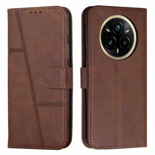 For Realme 14 Pro+ Stitching Calf Texture Buckle Leather Phone Case(Brown)