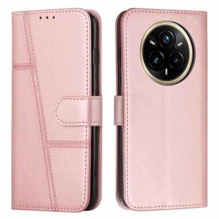 For Realme 14 Pro+ Stitching Calf Texture Buckle Leather Phone Case(Rose Gold)