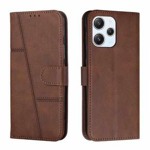 For Xiaomi Redmi 12 4G Stitching Calf Texture Buckle Leather Phone Case(Brown)