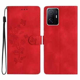 For Xiaomi 11T / 11T Pro Flower Butterfly Embossing Pattern Leather Phone Case(Red)