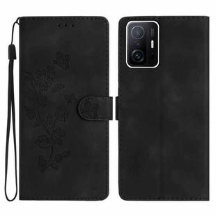 For Xiaomi 11T / 11T Pro Flower Butterfly Embossing Pattern Leather Phone Case(Black)