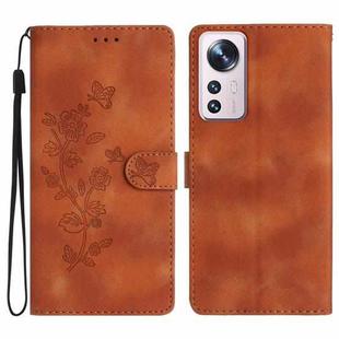 For Xiaomi 12 Lite Flower Butterfly Embossing Pattern Leather Phone Case(Brown)