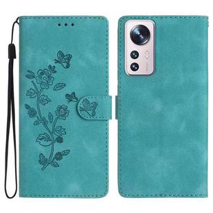 For Xiaomi 12 Pro Flower Butterfly Embossing Pattern Leather Phone Case(Sky Blue)