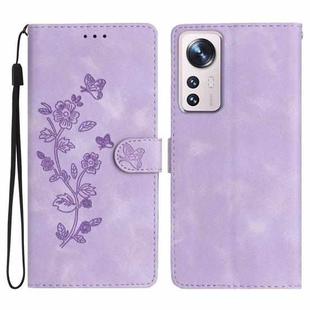 For Xiaomi 12 Pro Flower Butterfly Embossing Pattern Leather Phone Case(Purple)