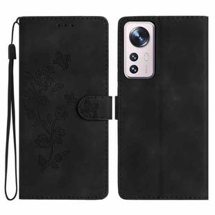 For Xiaomi 12 Pro Flower Butterfly Embossing Pattern Leather Phone Case(Black)