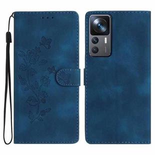 For Xiaomi 12T / 12T Pro Flower Butterfly Embossing Pattern Leather Phone Case(Blue)