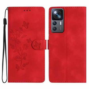 For Xiaomi 12T / 12T Pro Flower Butterfly Embossing Pattern Leather Phone Case(Red)