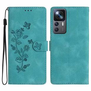 For Xiaomi 12T / 12T Pro Flower Butterfly Embossing Pattern Leather Phone Case(Sky Blue)