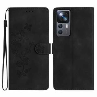 For Xiaomi 12T / 12T Pro Flower Butterfly Embossing Pattern Leather Phone Case(Black)
