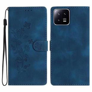 For Xiaomi 13 Flower Butterfly Embossing Pattern Leather Phone Case(Blue)