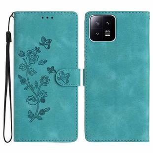 For Xiaomi 13 Flower Butterfly Embossing Pattern Leather Phone Case(Sky Blue)