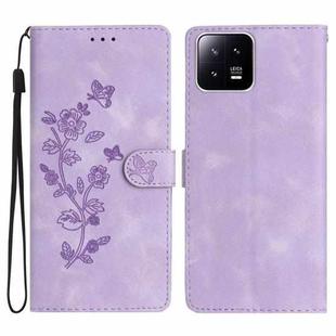 For Xiaomi 13 Flower Butterfly Embossing Pattern Leather Phone Case(Purple)