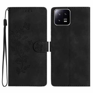 For Xiaomi 13 Flower Butterfly Embossing Pattern Leather Phone Case(Black)