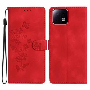 For Xiaomi 13 Pro Flower Butterfly Embossing Pattern Leather Phone Case(Red)