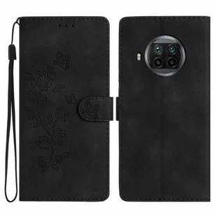 For Xiaomi Mi 10T Lite 5G Flower Butterfly Embossing Pattern Leather Phone Case(Black)