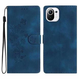 For Xiaomi Mi 11 Lite Flower Butterfly Embossing Pattern Leather Phone Case(Blue)
