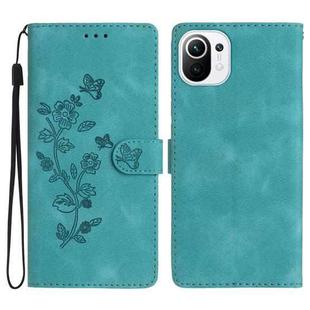 For Xiaomi Mi 11 Lite Flower Butterfly Embossing Pattern Leather Phone Case(Sky Blue)