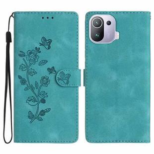 For Xiaomi Mi 11 Pro Flower Butterfly Embossing Pattern Leather Phone Case(Sky Blue)