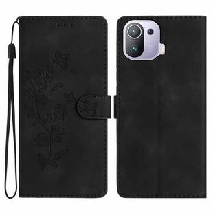 For Xiaomi Mi 11 Pro Flower Butterfly Embossing Pattern Leather Phone Case(Black)