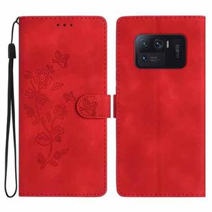 For Xiaomi Mi 11 Ultra Flower Butterfly Embossing Pattern Leather Phone Case(Red)