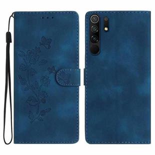 For Xiaomi Redmi 9 Flower Butterfly Embossing Pattern Leather Phone Case(Blue)