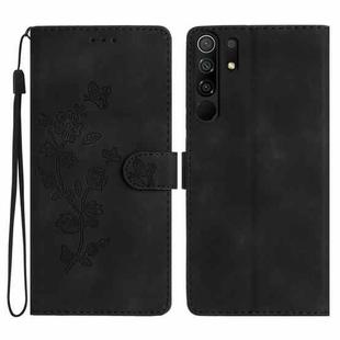 For Xiaomi Redmi 9 Flower Butterfly Embossing Pattern Leather Phone Case(Black)