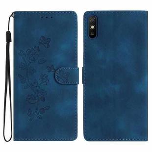 For Xiaomi Redmi 9A Flower Butterfly Embossing Pattern Leather Phone Case(Blue)
