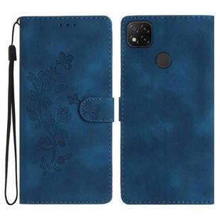 For Xiaomi Redmi 9C Flower Butterfly Embossing Pattern Leather Phone Case(Blue)