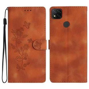 For Xiaomi Redmi 9C Flower Butterfly Embossing Pattern Leather Phone Case(Brown)