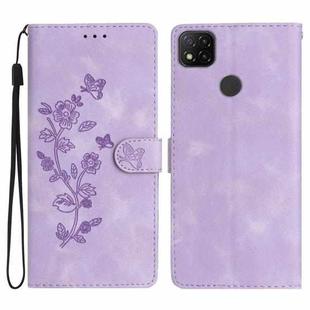 For Xiaomi Redmi 9C Flower Butterfly Embossing Pattern Leather Phone Case(Purple)