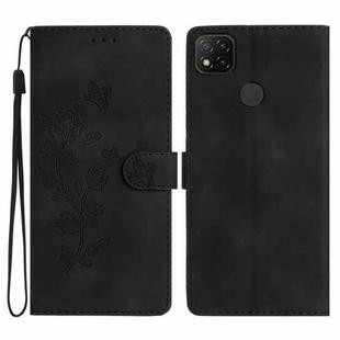 For Xiaomi Redmi 9C Flower Butterfly Embossing Pattern Leather Phone Case(Black)