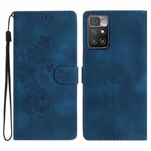 For Xiaomi Redmi 10 Flower Butterfly Embossing Pattern Leather Phone Case(Blue)