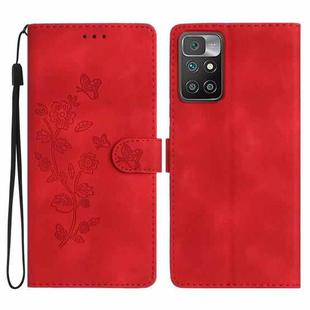 For Xiaomi Redmi 10 Flower Butterfly Embossing Pattern Leather Phone Case(Red)