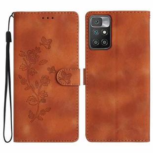 For Xiaomi Redmi 10 Flower Butterfly Embossing Pattern Leather Phone Case(Brown)