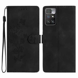 For Xiaomi Redmi 10 Flower Butterfly Embossing Pattern Leather Phone Case(Black)