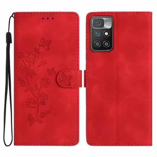 For Xiaomi Redmi 10 2022 Flower Butterfly Embossing Pattern Leather Phone Case(Red)