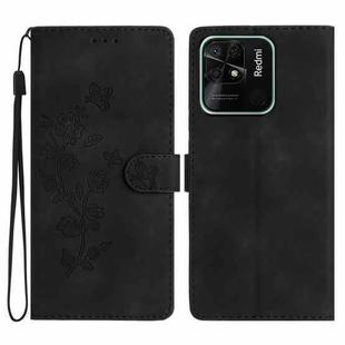 For Xiaomi Redmi 10C Flower Butterfly Embossing Pattern Leather Phone Case(Black)