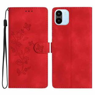 For Xiaomi Redmi A1 Flower Butterfly Embossing Pattern Leather Phone Case(Red)