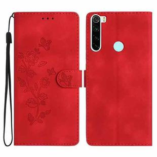 For Xiaomi Redmi Note 8T Flower Butterfly Embossing Pattern Leather Phone Case(Red)