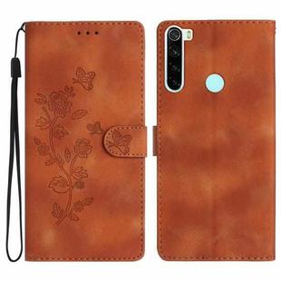 For Xiaomi Redmi Note 8T Flower Butterfly Embossing Pattern Leather Phone Case(Brown)