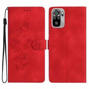 For Xiaomi Redmi Note 10 4G / Note 10S Flower Butterfly Embossing Pattern Leather Phone Case(Red)