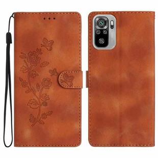 For Xiaomi Redmi Note 10 4G / Note 10S Flower Butterfly Embossing Pattern Leather Phone Case(Brown)