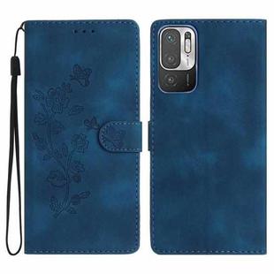 For Xiaomi Redmi Note 10 5G Flower Butterfly Embossing Pattern Leather Phone Case(Blue)