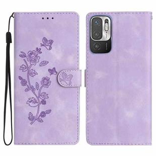 For Xiaomi Redmi Note 10 5G Flower Butterfly Embossing Pattern Leather Phone Case(Purple)