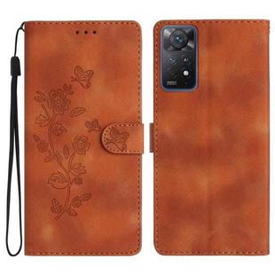 For Xiaomi Redmi Note 11 Pro 5G Global Flower Butterfly Embossing Pattern Leather Phone Case(Brown)