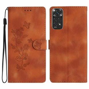 For Xiaomi Redmi Note 11 4G Global / Note 11S Flower Butterfly Embossing Pattern Leather Phone Case(Brown)