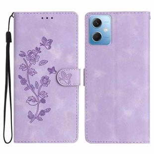 For Xiaomi Redmi Note 12 5G Flower Butterfly Embossing Pattern Leather Phone Case(Purple)