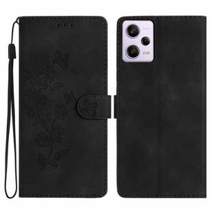For Xiaomi Redmi Note 12 Pro 5G Flower Butterfly Embossing Pattern Leather Phone Case(Black)
