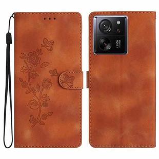 For Xiaomi 13T Flower Butterfly Embossing Pattern Leather Phone Case(Brown)